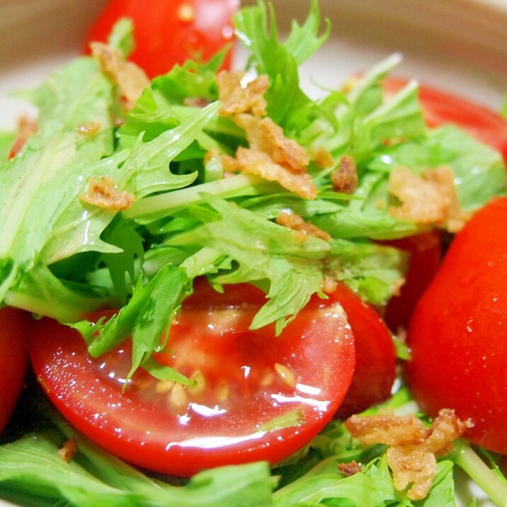 水菜とトマトのオニオンガーリックサラダ